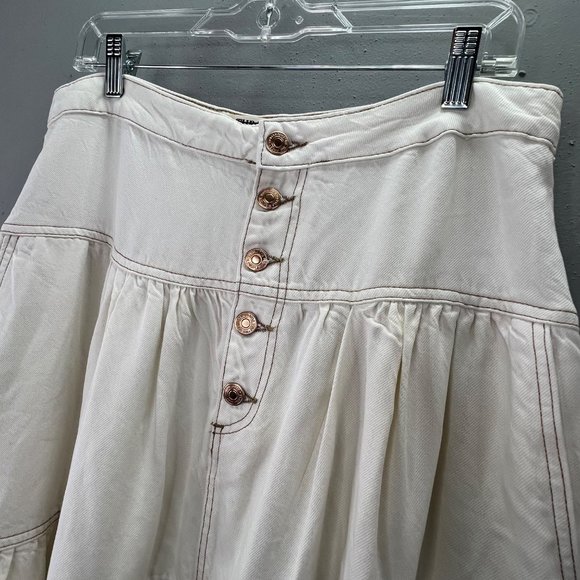 Free People We the Free Dreamweaver Maxi Skirt size M Beige Ivory Tiered Buttons - Picture 3 of 9